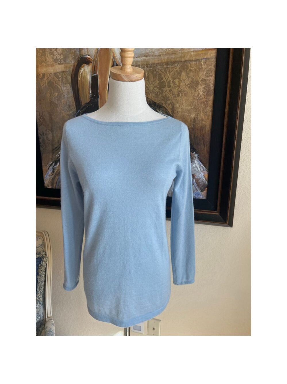 Women's ANN MASHBURN Light Blue Cashmere Crew Neck Sweater S